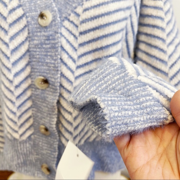 Frnch Paris Blue White Chevron Chenille Cardigan - Picture 9 of 13